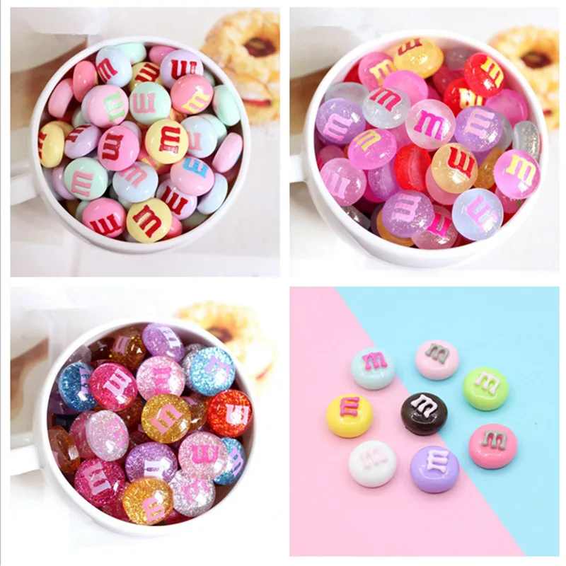 

20Pcs Mixed Color Kawaii Resin M Beads Flatback Cabochons for Bows DIY Phone Case Deco Parts Flat Back Resin Cabochon Scrapbook