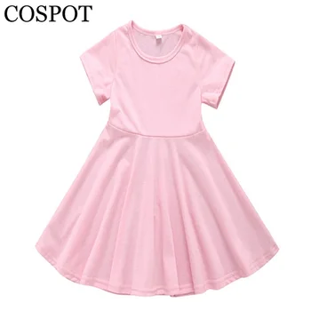 

COSPOT Girls Dress Summer A-line Princess Dresses Bebes Girl Plain Black Gray Pink Dress Kids Dresses for Girls 2019 New 25