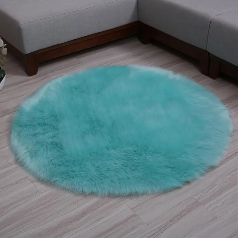 MS. Softex искусственная подушка из овечьей шкуры Rugs плюшевые меховая подушка круглой формы Спальня декоративной искусственная меховая подушка толстые меховые коврики - Цвет: aqua blue