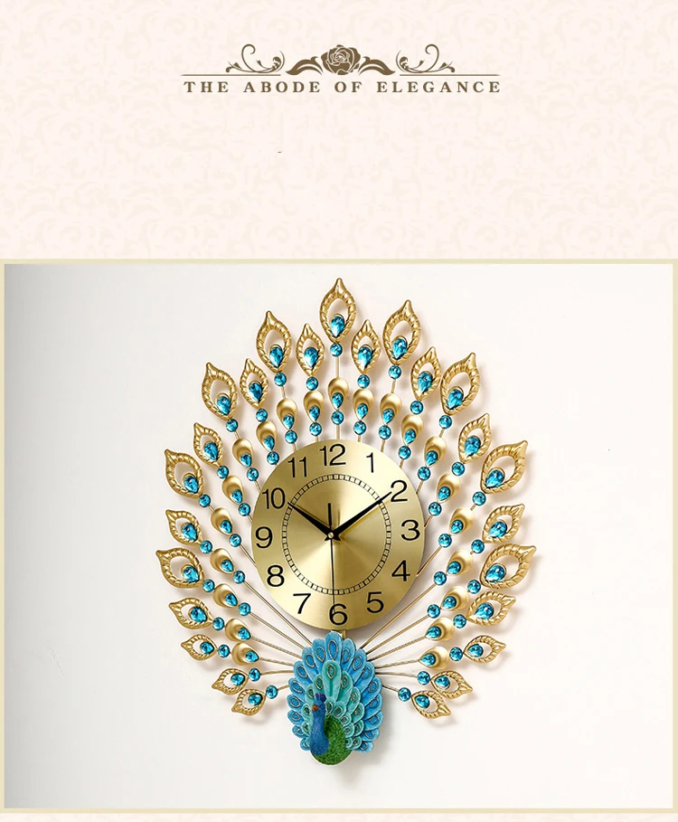 Европейские настенные металлические часы с павлином Фениксом, украшения для дома, гостиной, оригинальные кварцевые настенные часы, орнамент