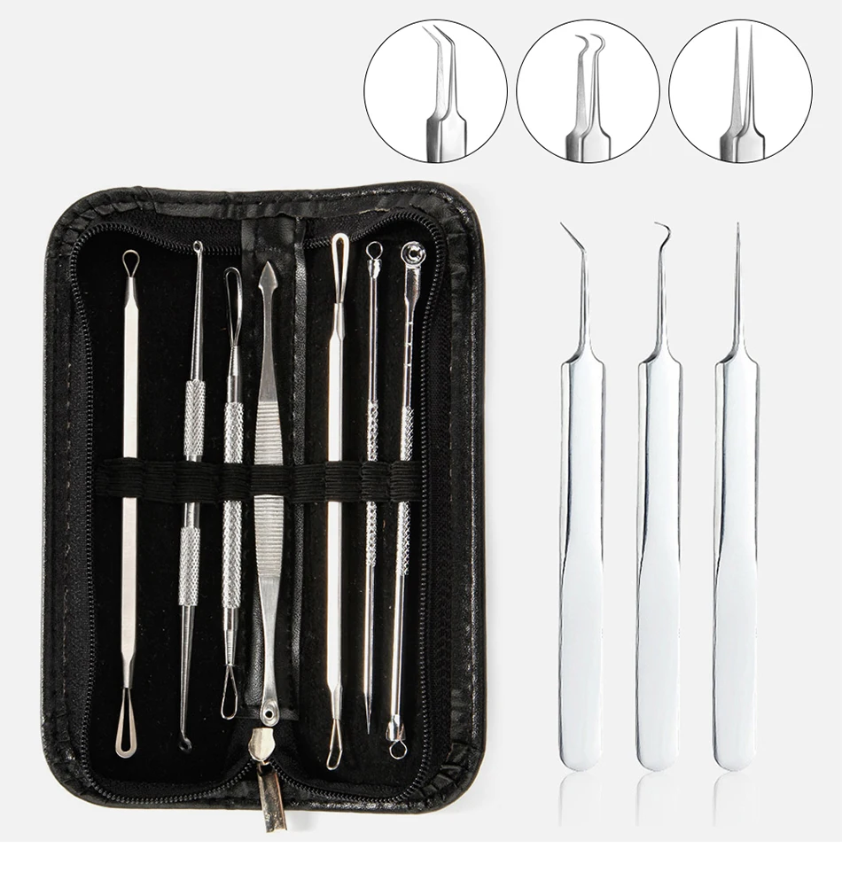 10 Pcs Blackhead Removal Needles Stainless Tweezers Blackhead Extractor Tools Face Acne Blackheads Blemish Cravos Remover Kit