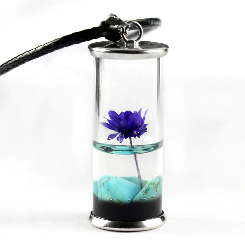 

Natural crystal quartz stone filled wishing bottle drift bottle pendant resin dried flower pendant Rose quartz moonstone
