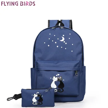 

FLYING BIRDS School Bags For Teenagers Girls carton Backpacks 2pcs/set fashion waterproof School Bag Lady Bookbag Travel bags