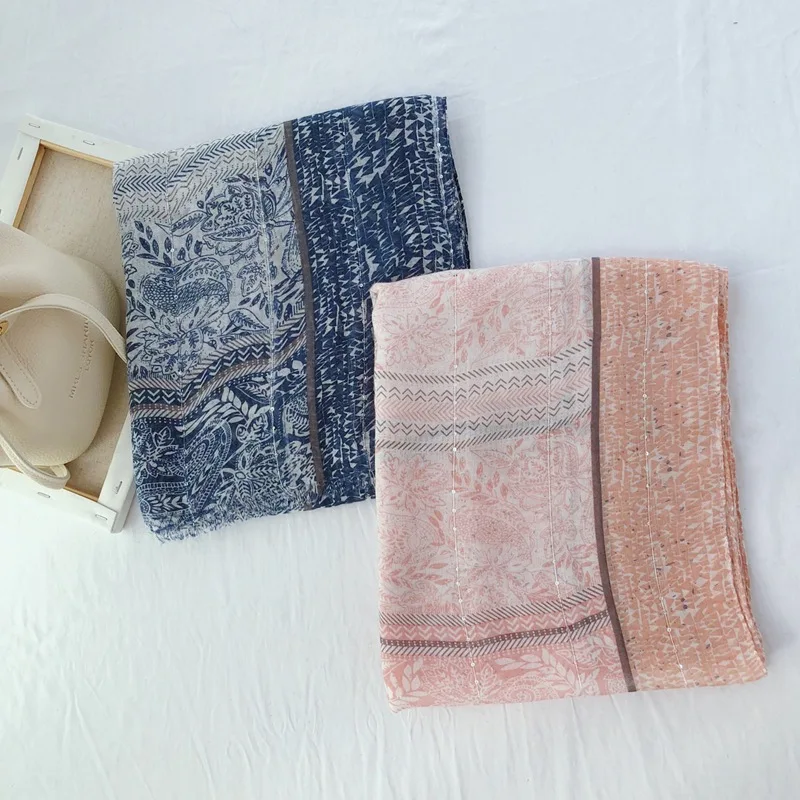 

2019 Fashion Newest Women Leaf Pattern Cotton Sequins Scarf Shawls 2Colors 10pcs/lot