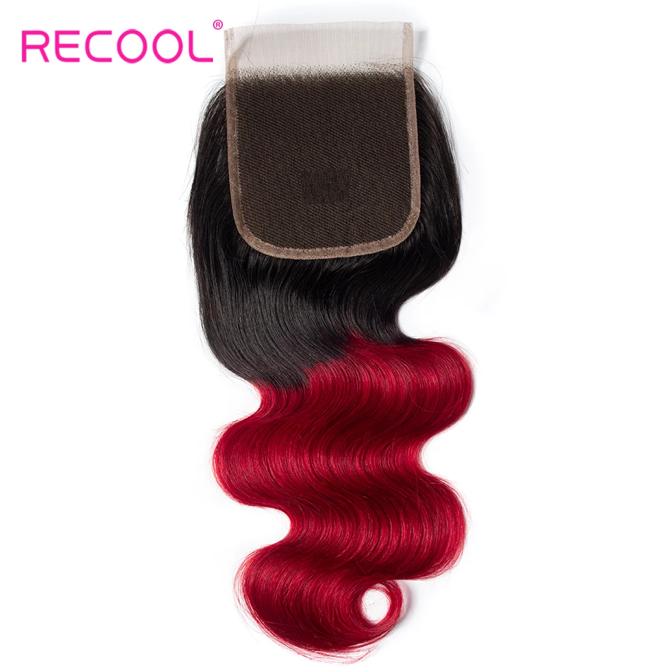 Recool Омбре бразильские волосы на теле человеческие пучки с закрытием 1B бордовый