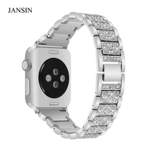 JANSIN Alloy Crystal Rhinestone Diamon Watch Band Luxury Stainless Steel Watch Bands for Apple Watch 38mm 42mm series 3 2 1