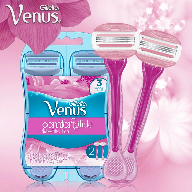 Gillette Venus Comfort Glide White Tea Series Sraight Razor with Gel Bar Disposable Razor 2 Pcs/Set 3 Ultra Thin Layers Blade