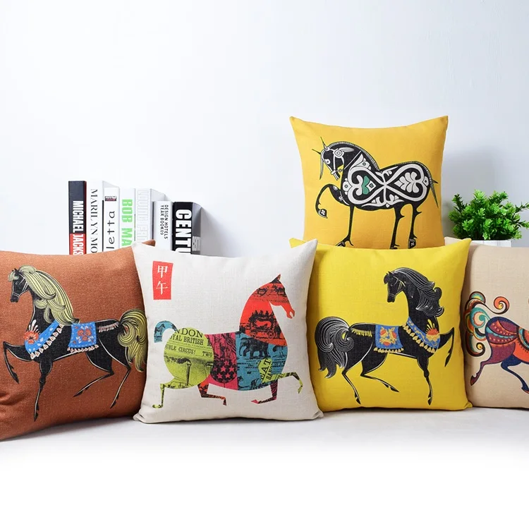 Running Horse Cushion Cover Indian Style Creative Horse Pillow Case