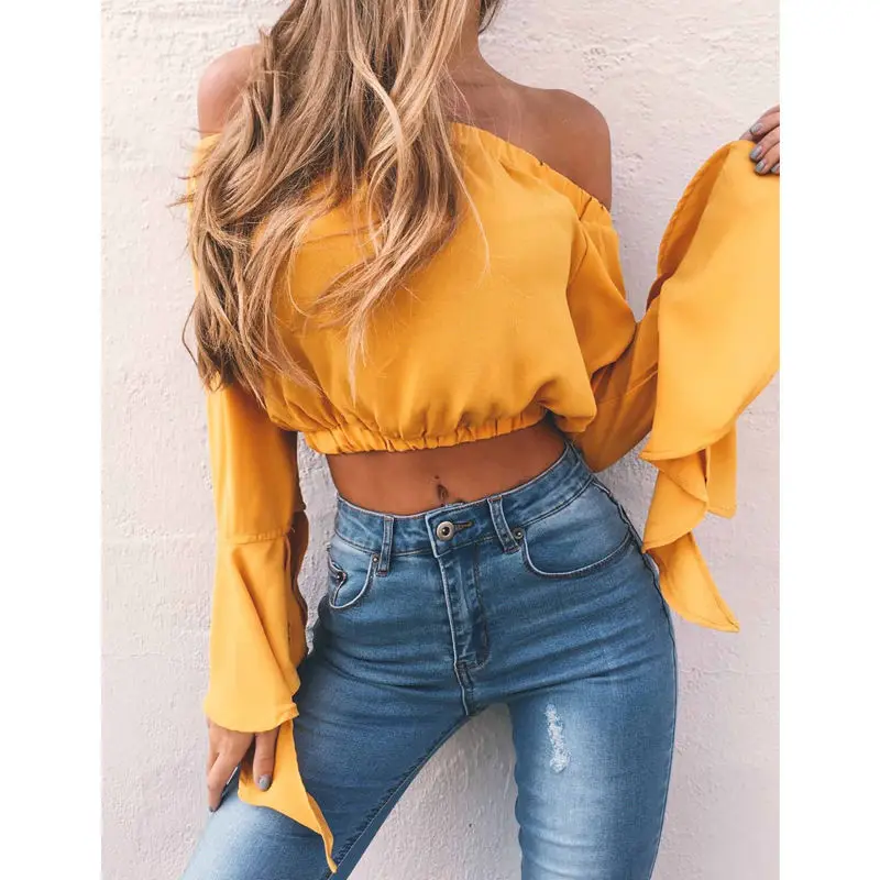 

New Fashion Women's Sexy Off Shoulder Cotton Solid Short Crop Tops Summer Casual Loose Tops T-shirt Sexy Street Wear Hot Sale