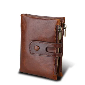 

2018 Real Cow Genuine Leather Wallet Men Women Unisex Small Double Zipper Coin Purse Pockets Slim Rfid Blocking Fashion Mini Bag