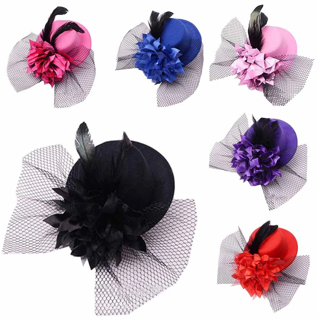 Kids Girls Retro Fascinators Hat Flower Mesh Hair Clip Children Tea