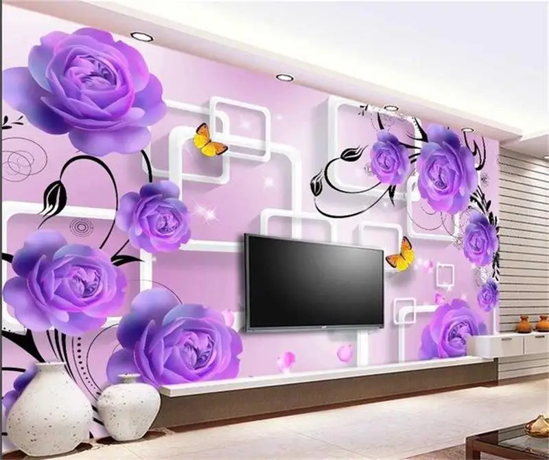 3d room wallpaper custom murals non woven sticker Purple rose flower photo sofa TV background  3d room wallpaper custom murals non woven sticker Purple rose flower photo sofa TV background