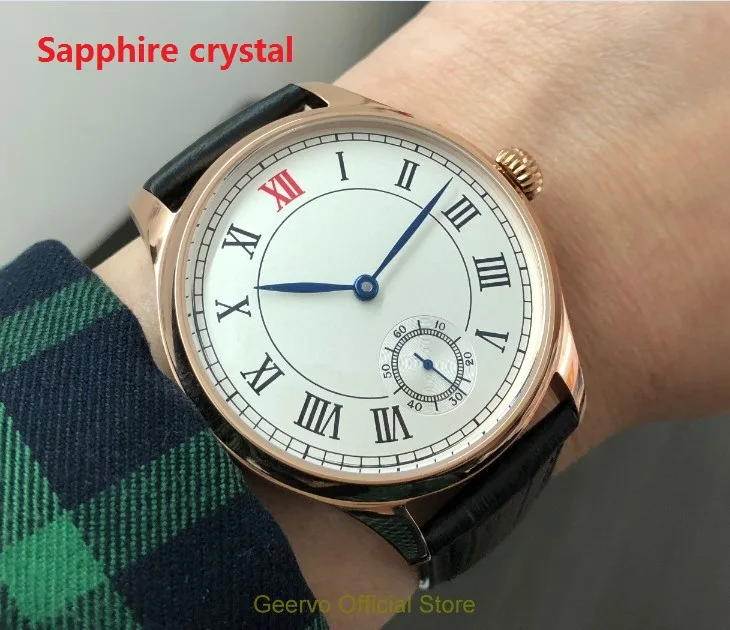 

Sapphire crystal 44mm GEERVO Asian 6498 17 jewels Mechanical Hand Wind movement Rose gold case Mechanical watches gr254-g8