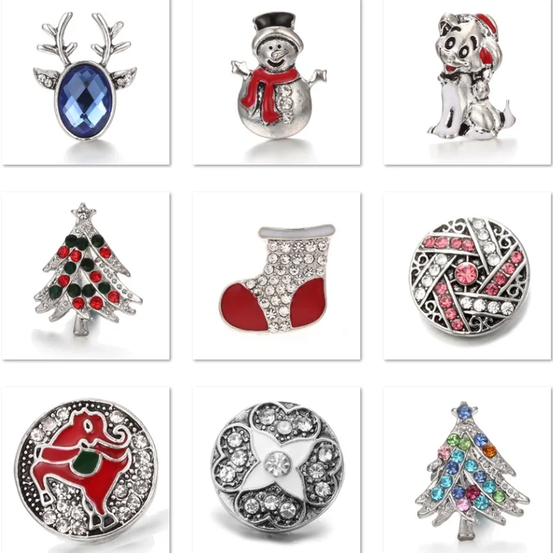 

XH8038 Crystal Christmas Snowman tree dog 18mm Metal Snap button fit snap jewelry DIY