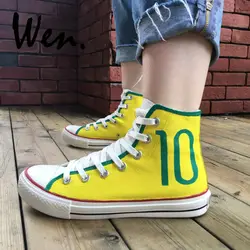 Вэнь ручная роспись обувь дизайн на заказ Бразильский футбол номер 10 унисекс высокие холщовые спортивная для подарки