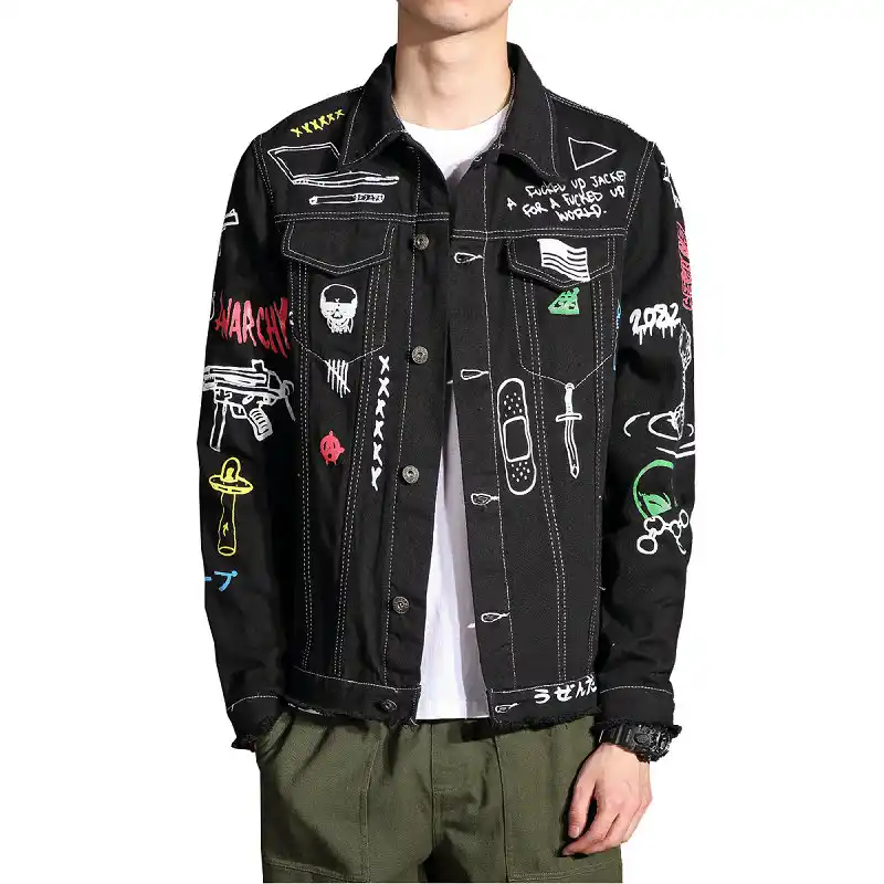 printed jeans jacket