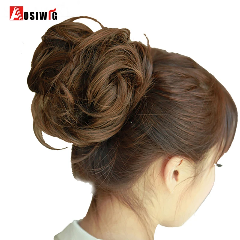 

AOSIWIG Short Curly Hair Heat Resistant Synthetic Chignons Natural Fake Rope Hair Bun Curly Clip In Hair Extensions Women