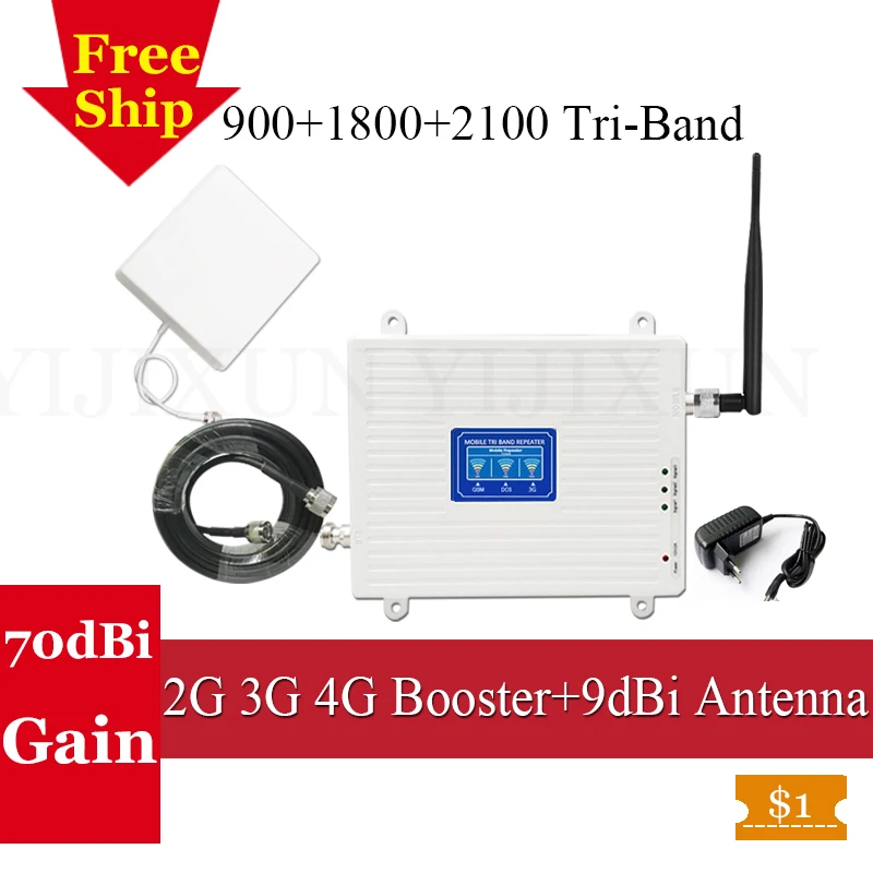 Для России GSM 900 1800 WCDMA 2100 трехдиапазонный усилитель 2G 3g 4G LTE 70dB мобильный сотовый