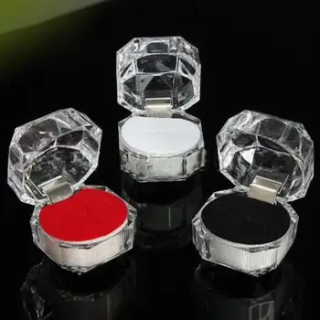 

Hot Sale 1Pc Jewelry Package Clear Acrylic Crystal Ring Earrings Boxes Gift Jewels Case Wedding Packaging Jewelry Box