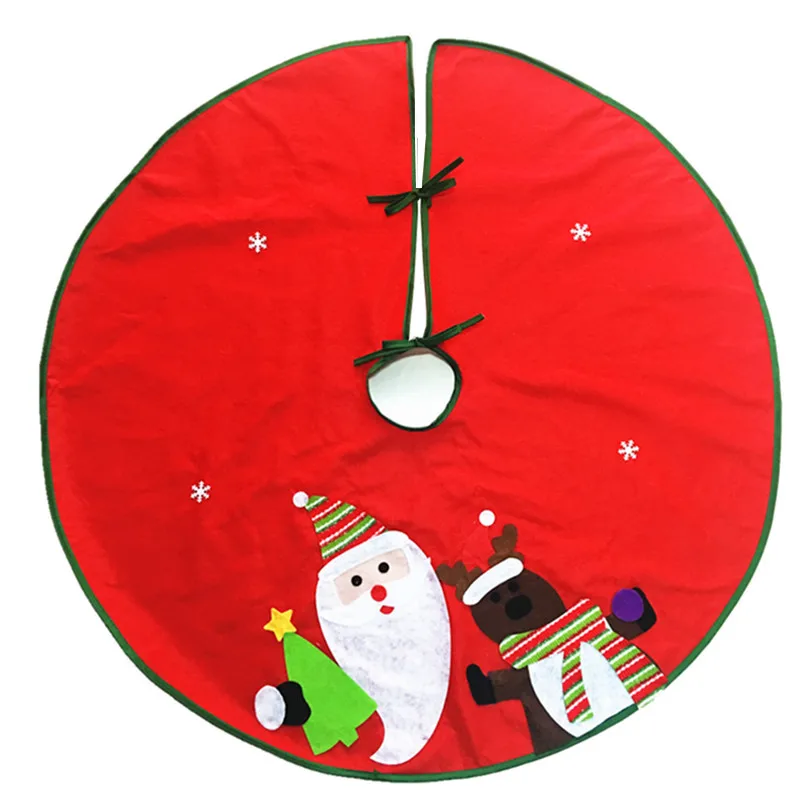 

90cm Red Christmas Tree Skirt with Santa Claus Elk Green Edge Decorations Xmas Decoration for Home Party 2018 New Year Supplies