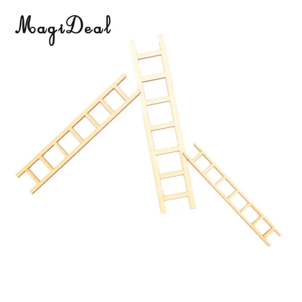 Dolls House Doll House Decoration Miniature Wood Ladder in Brown 4x1 cm NEW