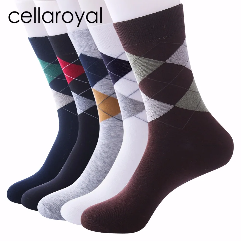 Cellaroyal Men's Classic Cotton Color Argyle High Crew Dress Socks