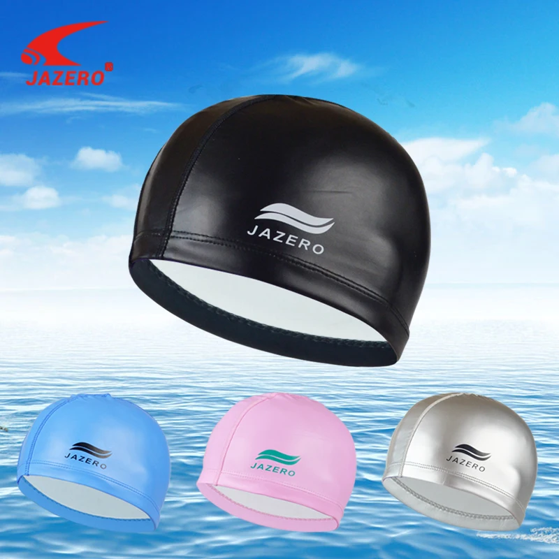 JAZERO Elastic Waterproof PU Fabric Swimming Cap For Women Men Nylon