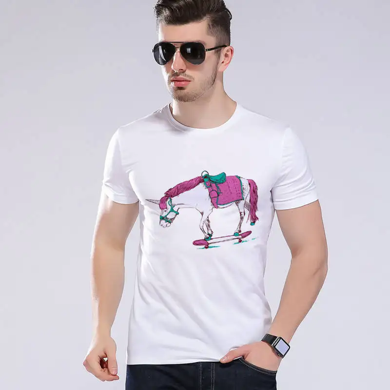 Summer Men Cotton Clothing Pink Unicorn Men's T Shirts Hip