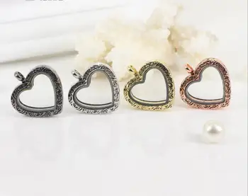 

10pcs/lot 30*28 retro Zinc Alloy Vintage lovely heart Floating Locket Magnetic Glass Memory Photo Locket Pendant nekalce jewrlry