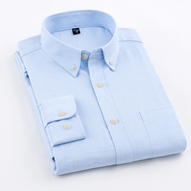 Men Cotton Casual Shirt Oxford Solid Color Non-iron Anti Wrinkle DP Finishing Comfortable