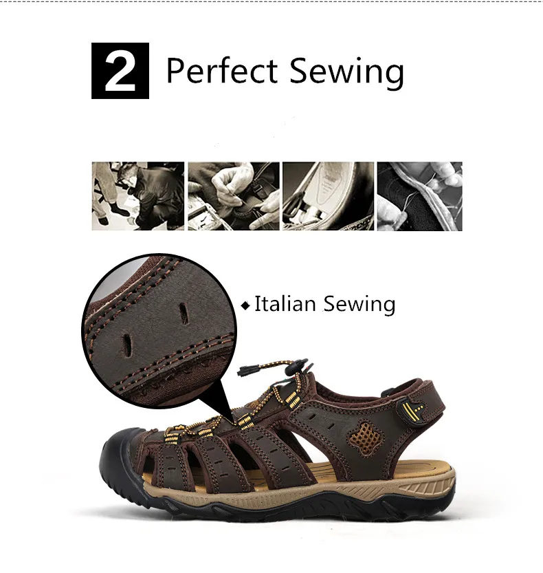 Clorts Men Sandals Comfortable Leather Sport Sneakers Lightweight Outdoor Hiking Sandals Breathable Summer Beach Sandals for Men (4)