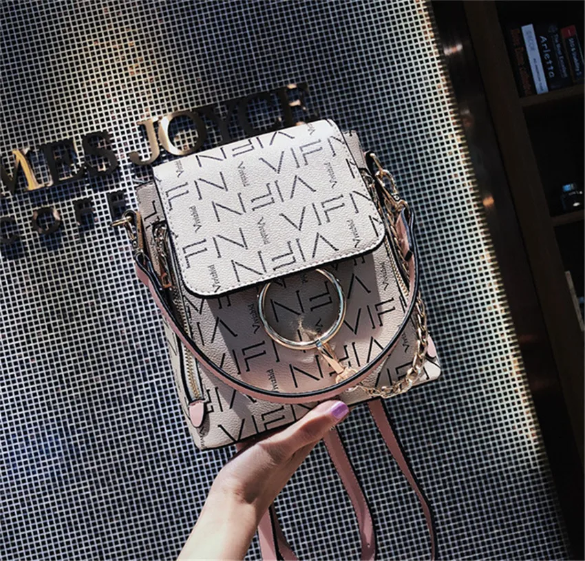 

The New Fashion Color Contrast Casual Backpack Europe And The United States With Letter Backpacks