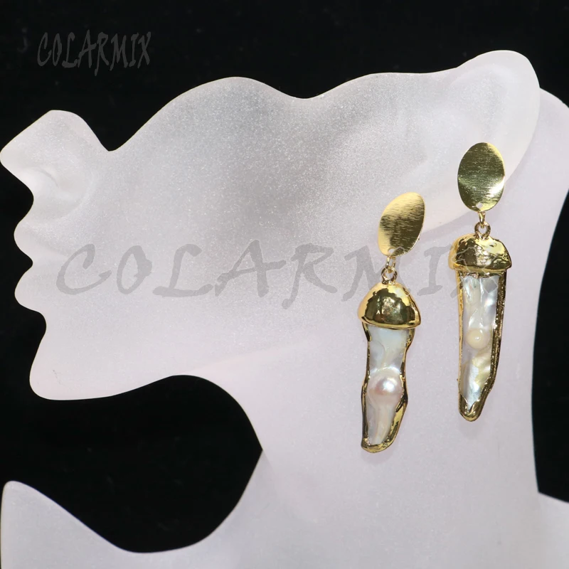 

3 Pairs wholesale Gold color plated pearls earrings irregular natural pearls earrings gift for lady 6114