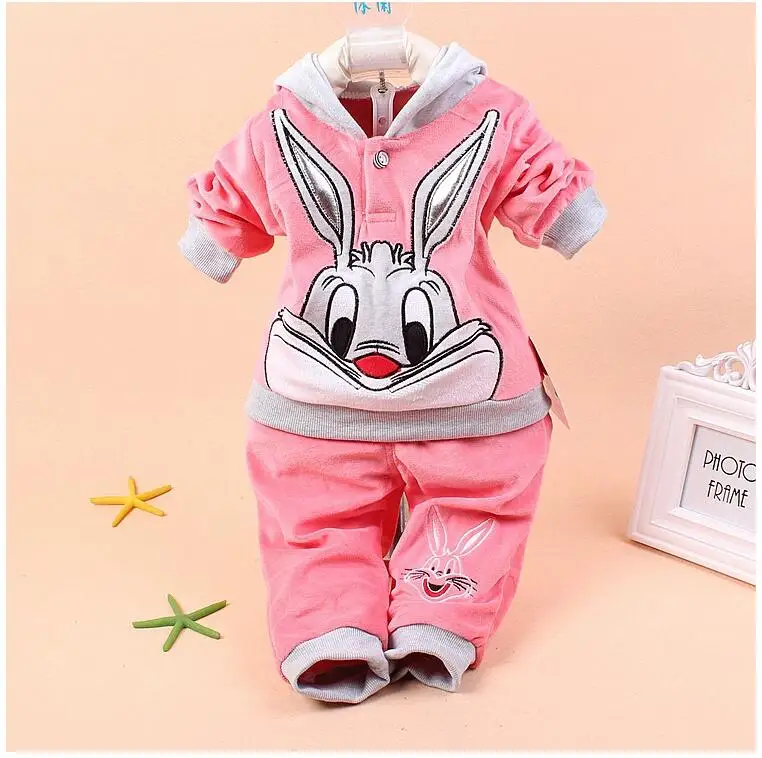 

Carts Baby Girl Clothes Kids Cute Rabbit Hoodies Velvet Two-piece Soft and Comfortable Baby Sets Children Clothing Bebes
