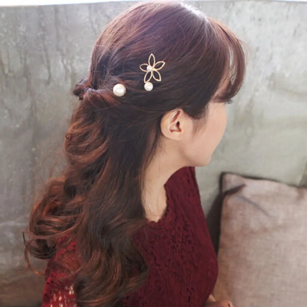 3 шт. женские модные жемчужные заколки для волос милая имитация корейский стиль шпильки с цветком полые заколки для волос аксессуары