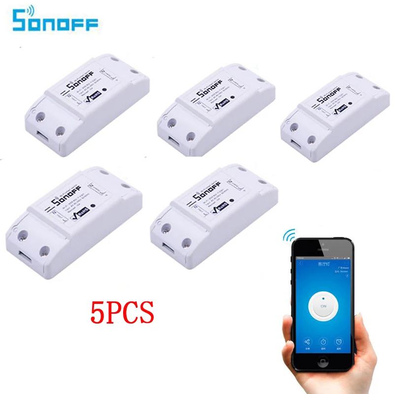 5pcs Sonoff Smart Home Automation Module Remote Wireless Switch, Universal DIY Wifi Switch Timer Controlled by phone App