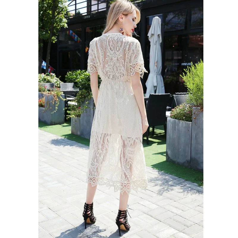 Jastie винтажное цветочное вязаное кружевное платье Boho Flowy Midi платья платье с v-образным вырезом на пуговицах с коротким рукавом женское платье платья с подкладкой