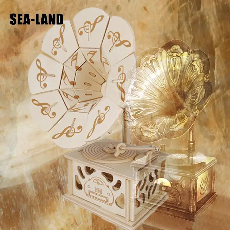 

3D Diy Wooden Puzzle Toys For Family Games Antique Phonograph Educational Puzzle For Adults Montessori Toy A Hobby Gift For Kids