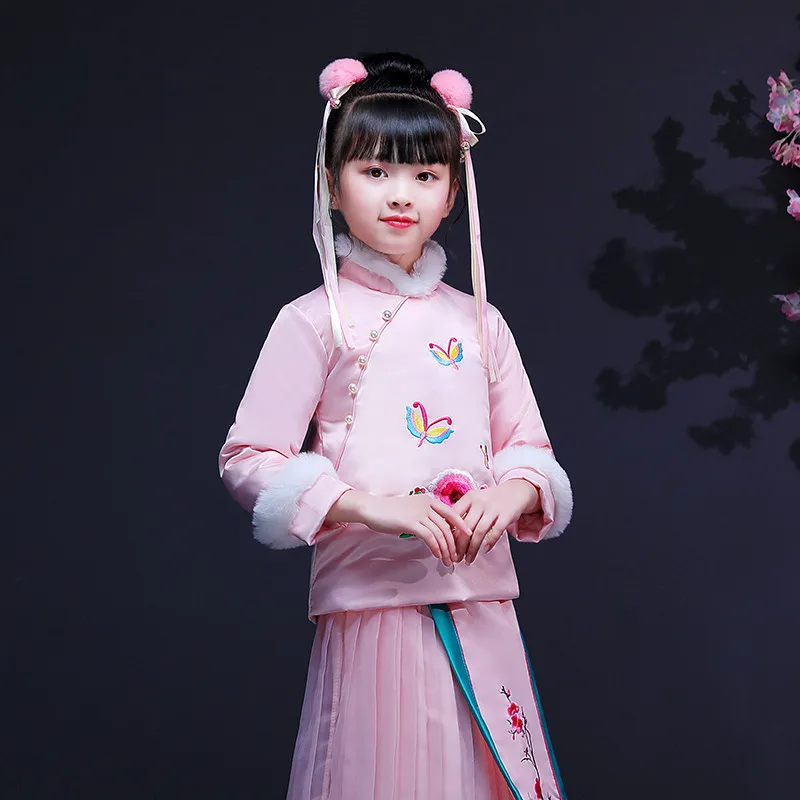 

Winter Girls Christmas Dress Chinese Style New Year Cheongsam Floral Embroidery Halloween Christmas Anniversaire Costume Vestido