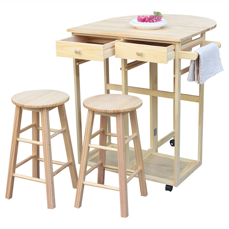 

Simple fashion Foldable Without Handle Semicircle Dining Cart With Round Stools Kitchen organize storage cabinet Home furniture