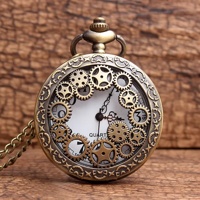 2015 New Hollow Gears Machinery Style Quartz Pocket Watch Men women Vintage Bron 2015 New Hollow Gears Machinery Style Quartz Pocket Watch Men women Vintage Bron
