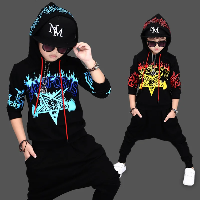 

Fashion Boys Clothes Children Thicken Baby Clothing Sets Shirt Pants Set Print Kids Winter Fall Hip Hop Sports Clothes C036