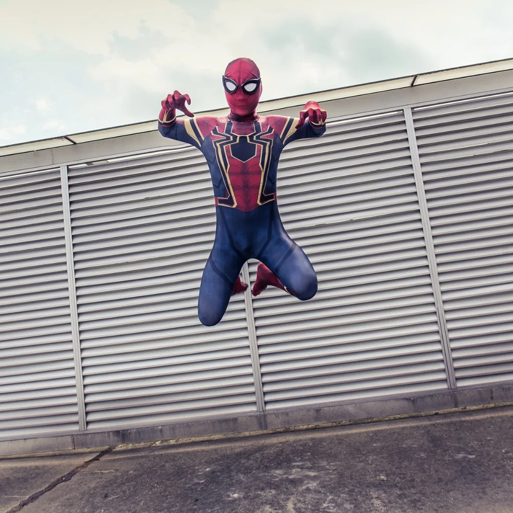 New Moviw Avengers Infinity War Spiderman Kids Jumpsuit Cosplay SpiderMan Mask Bodysuit Halloween Party Props (7)