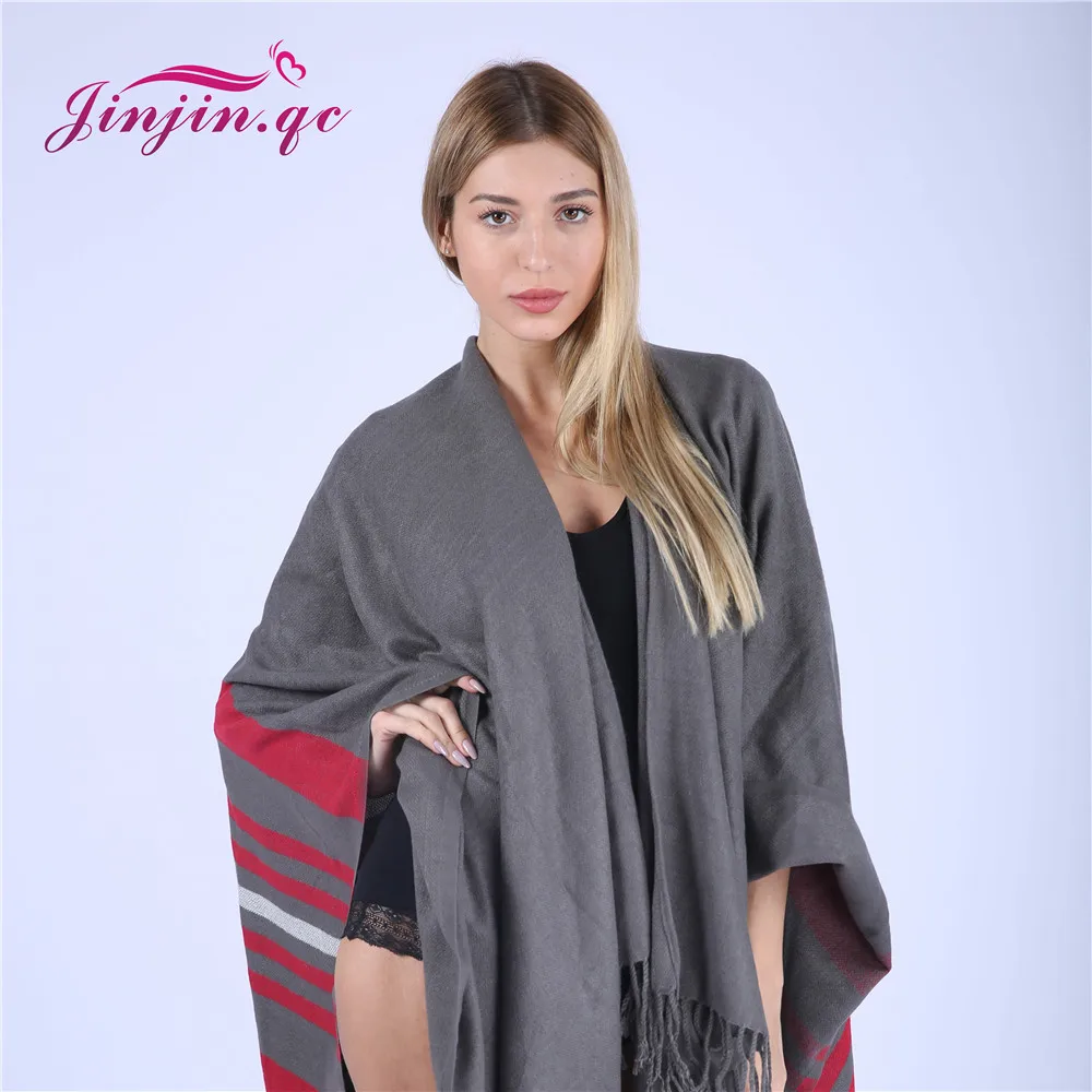Jinjin. QC 2019 Новое Модное Пончо с Бахромой Акриловая Шаль Для Женщин Осенняя Зимняя
