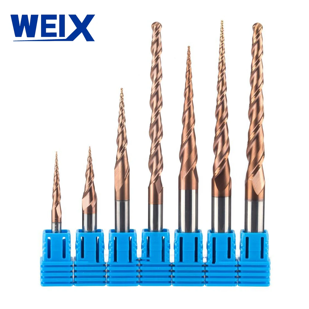

WEIX 1pc 8mm Tapered Ball Nose End Mill Tungsten solid carbide Coated cone cnc milling cutter woodworking engraving bit