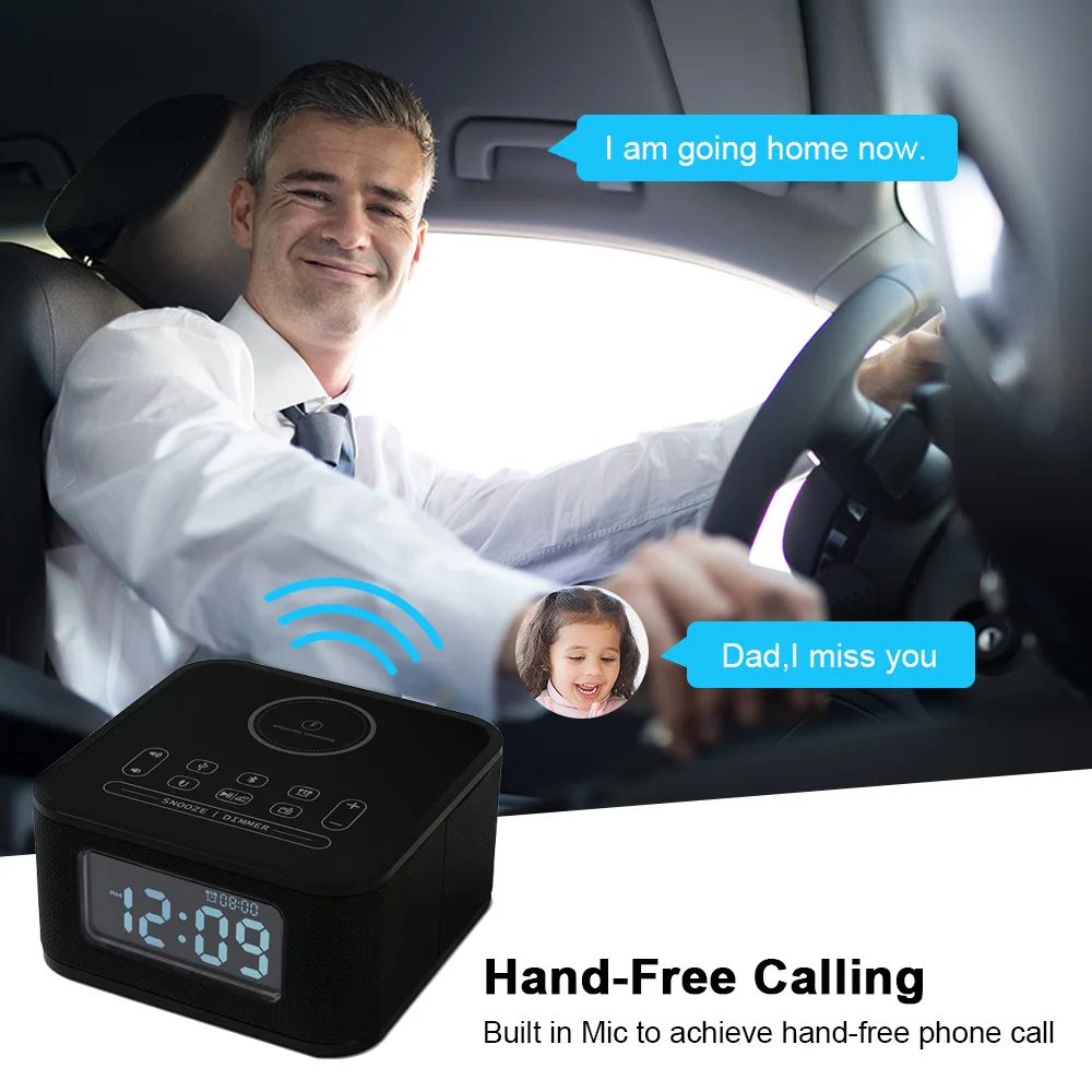  Altavoz bluetooth/cargador inalámbrico/Radio FM/reloj despertador/puerto cargador USB para IOS Andr
