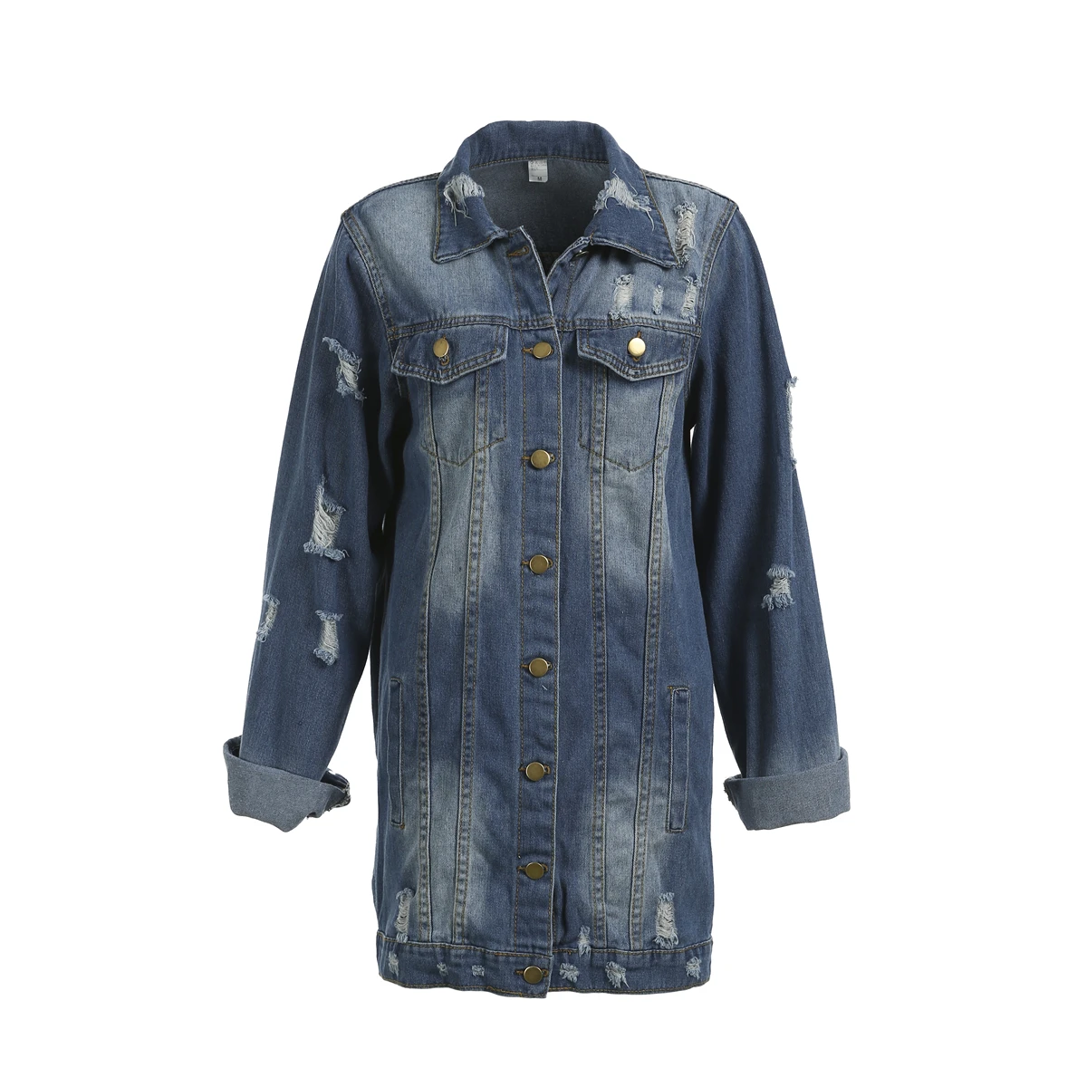 Женская тканевая длинная куртка с заплатками из джинсовой ткани, новая верхняя одежда с дырками и пуговицами, новые джинсы, Синий плащ, повседневный - Цвет: A