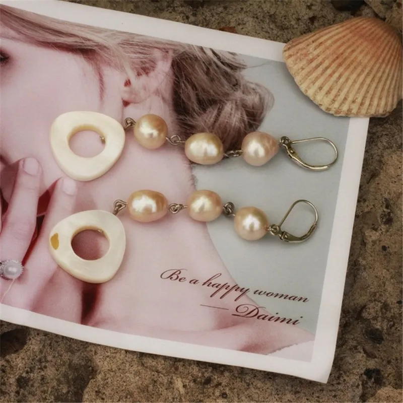 White baroque 8-9 mm earrings, 925 silver hook, dangling style restoring ancient ways
