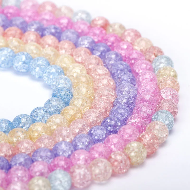 

BASEHOME 4/6/8/10/12 mm Natural Stone Snow Cracked Beads Round Crystal Quartz Semifinished Bead Loose Space Bead DIY