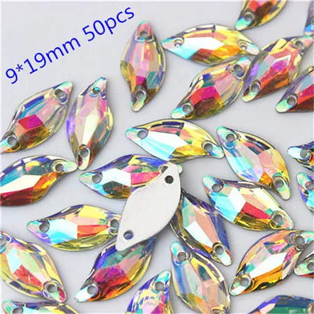 Micui многоформенные швейные стразы из кристаллов AB, полимерные кристаллы, аппликация из страз, пришивные камни для свадебных платьев MC668 - Цвет: S Shape 50pcs
